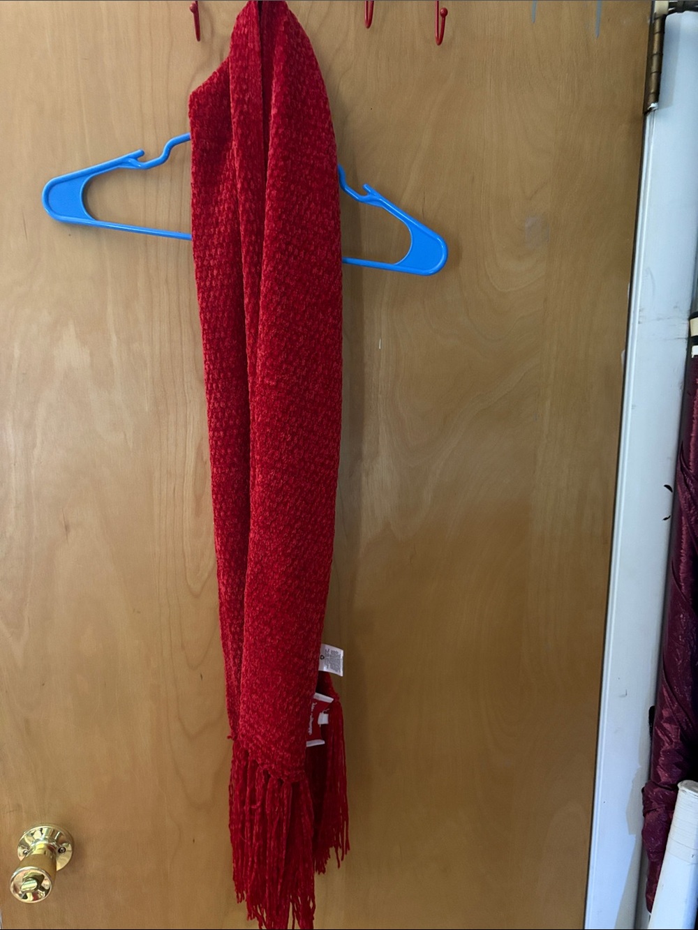 Pink Republic Red Knit Fringe Scarf